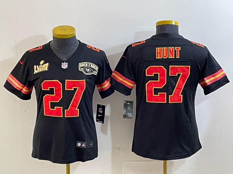 Youth Kansas City Chiefs #27 Hunt Black Second generations 2025 Nike Vapor Limited NFL Jersey style 2